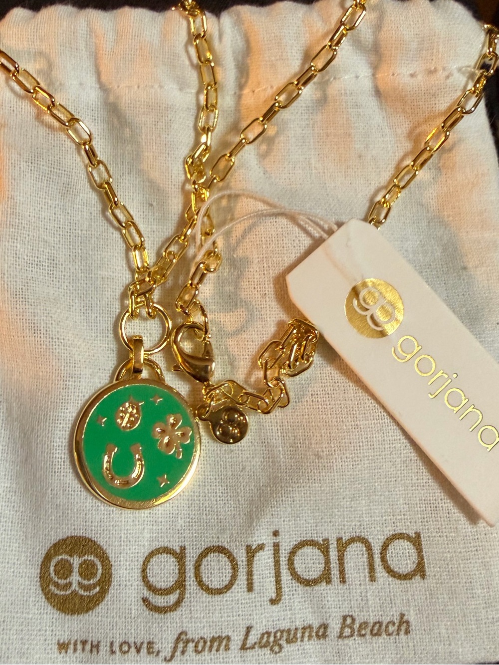 Gorjana Gold Chain Necklace with Green Enamel Charm